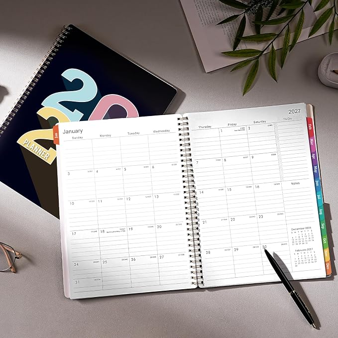 Planner 2027-2027 Calendar Planner, Jan 2027 - Dec 2027, 9" x 11" | 2027 Planner weekly and monthly with Colourful Tabs, Inner Pocket, Premium Paper, Twin-wire Binding