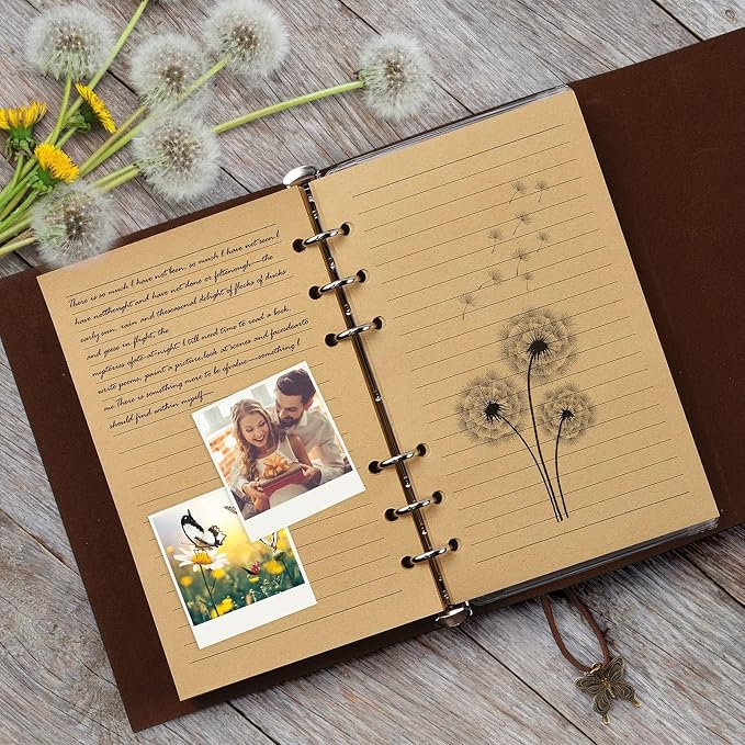 Leather Journal Notebook, Vintage Refillable Journal with 2 PVC Pockets, Travel Journal for Writing, Diary Journal for Women, Men, Girls and Boys, 100GSM Lined Paper, 160 Pages (Pink, A6 7.3"x 5.1")