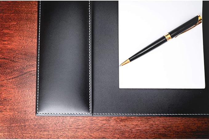 Dacasso Rustic Black Leather 3-Piece Desk Set - Office Organization Essentials with Desk Pad/Blotter - Luxury Executive Decor