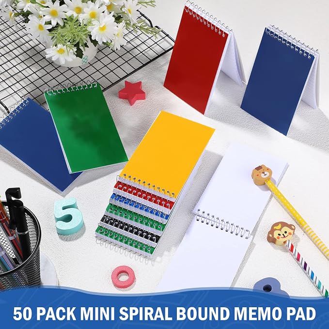 Teling 150 Pcs Pocket Notebooks Bulk Small Spiral Memo Pads 3x5'' Note Pads | Mini Notepad, Back to School Supplies, Top Spiral Tiny Note Pad with Lined, Mini Journal for Office Nurse Work, 75 Sheet