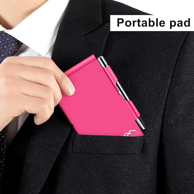 Metal Pocket Notebook, Portable Small Pocket Notepad Aluminum Note Case with Mini Metal Pen and 60-Page Sheets (Rose Pink)