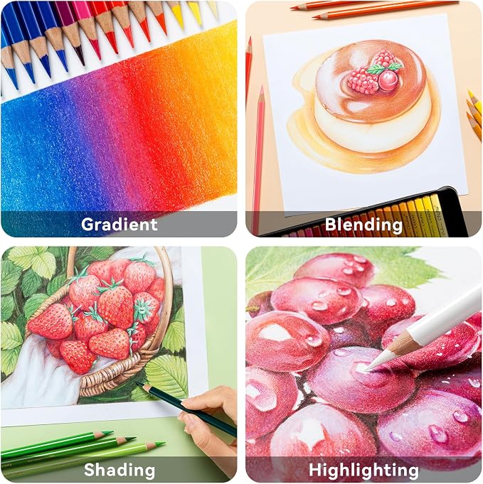 Ohuhu Colored Pencils 72-color Oil-based for Adult Coloring Portrait Halawa | Professional Grade for Artists, Adults, Durable Soft Core, Great Gift Idea for Sketching, Portrait & Coloring Book with Case