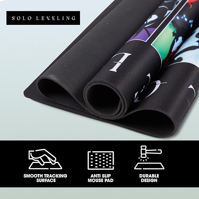Solo Leveling Large Gaming Mouse Pad 31"x15" XL Computer Desk Mat, Anime | Oversized 31x15in Solo Leveling anime gaming mouse pad, smooth fabric top, stitched edges, non-slip rubber base.