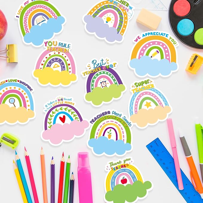 Xqumoi 30 Pack Boho Rainbow Teacher Sticky Notes - Spring Self Sticky Notepads Writing Memo Pads Teacher Appreciation Gift Back to School Office Supplies Birthday Party Favors Goodies Bag Fillers