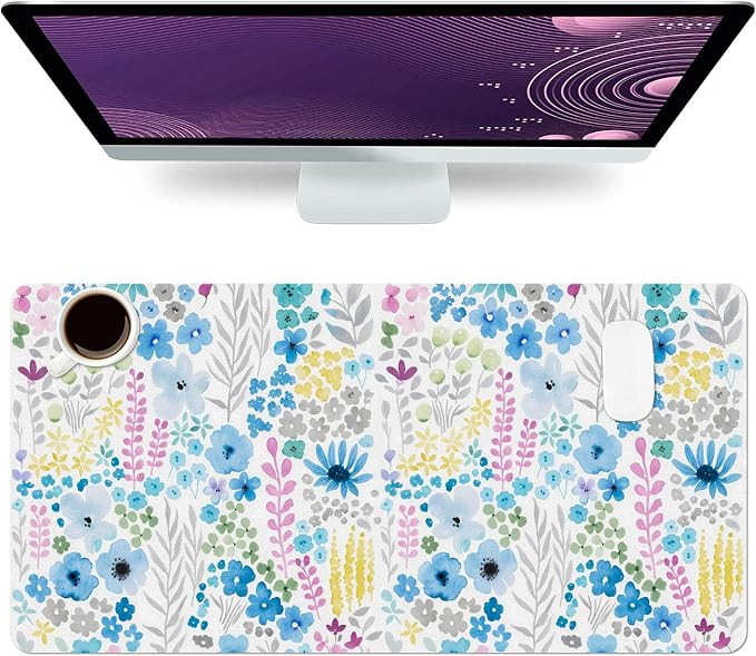 Flower Large Mouse Pad, Floral Desk Matt for Desktop, PU Leather Waterproof Desk Pad, Computer PC Laptop Protector Gaming Mouse Pads for Women Office Decor (31.5" x 15.7")
