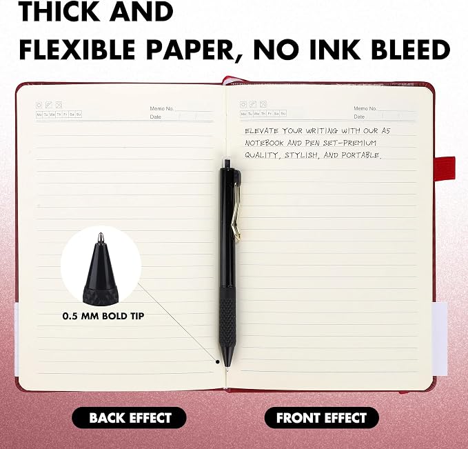 Aodaer 30 Set Lined Notebook Journals with Pens A5 Notebooks 100 GSM College Ruled Hardcover Notebook PU Leather Notepad with Pen Holder for Office School, 5.7 x 8.3 Inches, Burgundy