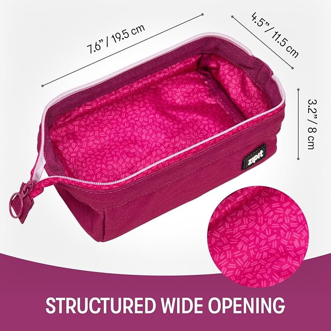 ZIPIT: Lenny Pencil Case - Pink - Large Storage Capacity Zipper Pouch, Makeup & Stationery Bag, School-Travel, Washable Polyester, Kids-Teens-Adults