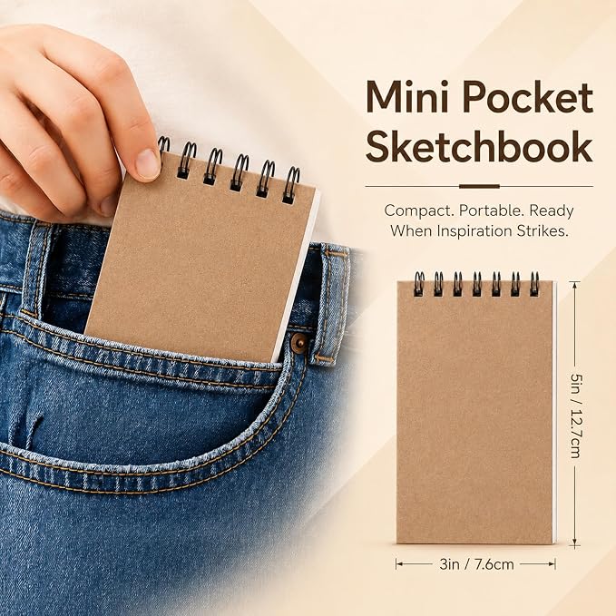 Watersay 100 Pack Small Spiral Notebook Bulk, 3x5 Pocket Notepads,Kraft | Memo Pads, Mini Blank Sketchbook, for School Office Grocery Shopping Lists, Back to School Gift, Students Rewards, 50 Sheets