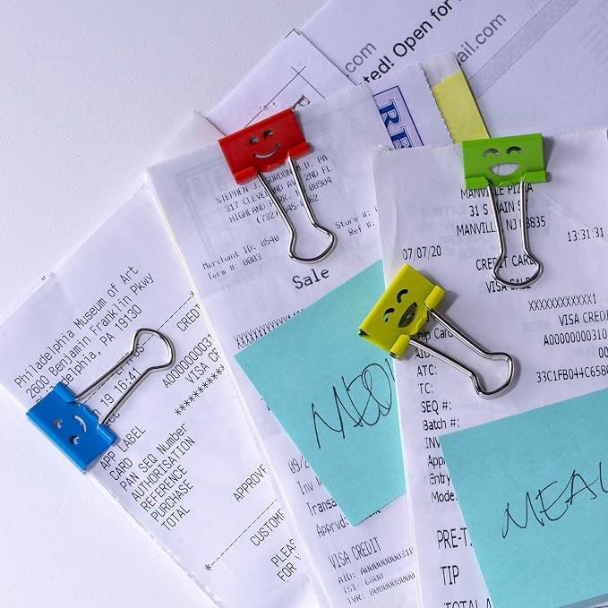 Officemate Happy Smiling Face Binder Clips, Small Size, 42 in Pack, Comes in Assorted Colors (31090)
