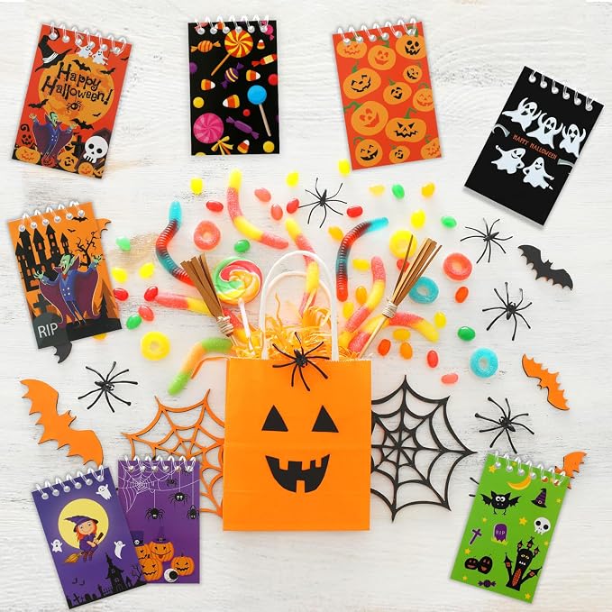 48 Pieces Halloween Mini Notepads Mini Spiral Notebooks Pumpkin Pattern Notebooks Halloween Memo Pad Notebooks for Halloween Party Home School Supplies, 12 Styles (Quantity of Each Style is Random)