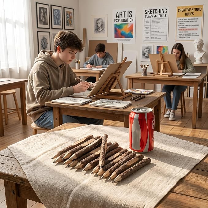 Tofficu 32Pcs Natural Wood Pencils, Wood Graphite Long Twig Pencils, Wooden Tree Bark Pencil Decor, Camping Pens for School Party Supplies Novelty
