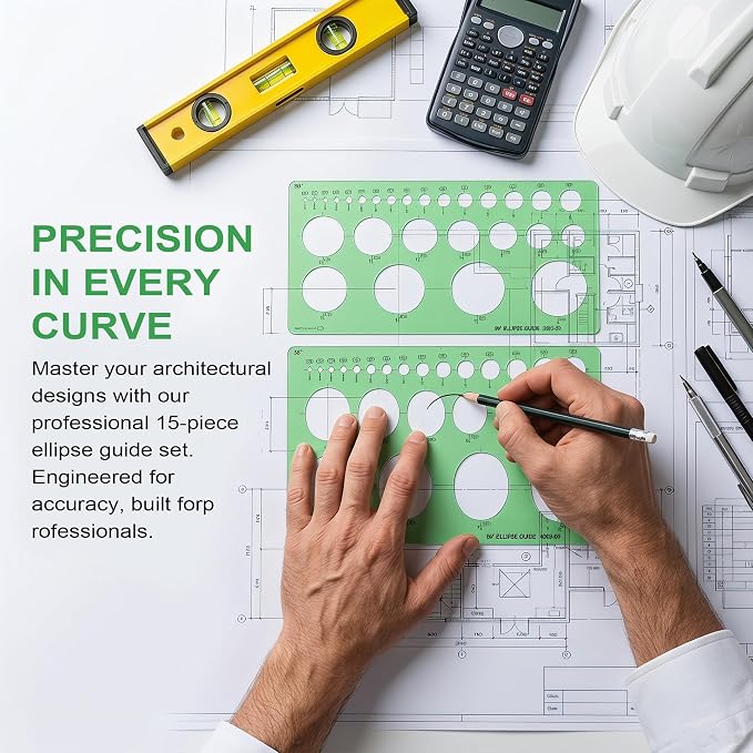 15 PCS Circle Template Set Plastic Circle and Oval Measuring Templates Series Ellipse Template for Students Professionals Precise Drafting with Storage Bag