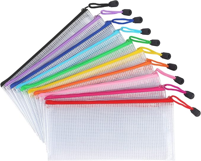 Tamaki 10 Pack Small Mesh Zipper Pouch Bags A6 Size, Colorful | Waterproof Zipper Bags Pouches for Organization Office Supplies