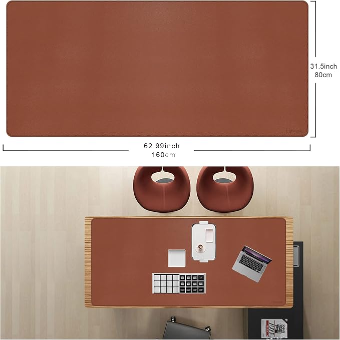 CENNBIE Leather Desk Mat,63" x 31.4" Desk Pad for Full Desk (Brown) | Premium stitched edges resist wear. Easy to clean. Protects desk from spills, stains & scratches. Smooth glide. Office & home