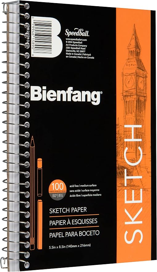 Bienfang Sketch Pad 5.5x8.5 Inch, 100 Sheets of 60lb 90gsm Art Paper, Spiral Bound Sketch Book Drawing Notebook