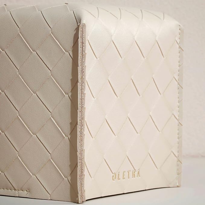 OLETHA Square Tissue Box Cover - Aesthetic Desk Decor for Room, Home & Office - Tissues Cube Boxes Holder - Woven Textured, Light Taupe, Set of 2