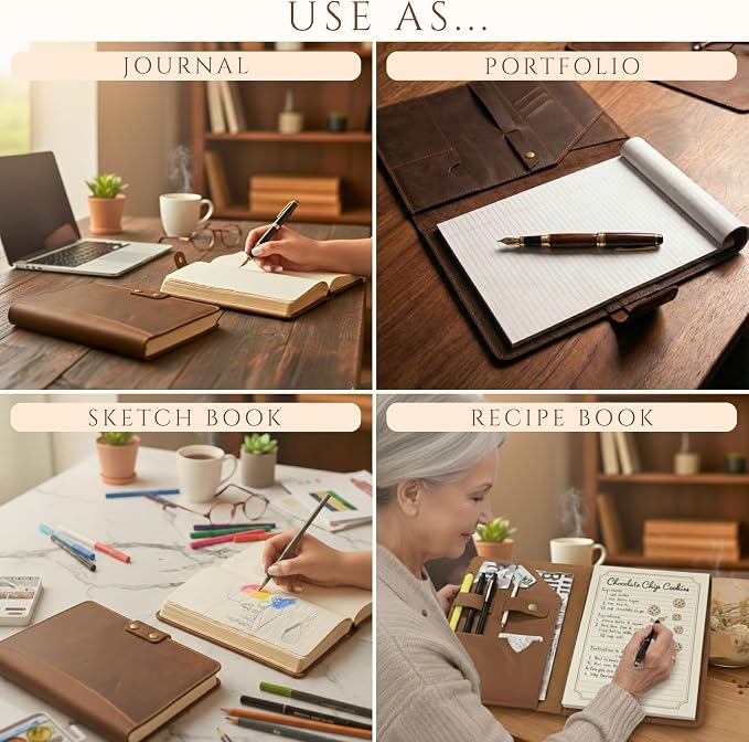 Personalized Leather Portfolio Journal for Men, Women - Custom Business & Organizer A4 A5 Document Binder for Coworker, Employee, Retirement, Company, Office Gifts, Gift for Him, Her, Father’s Day