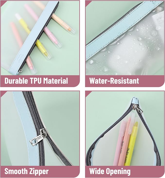 Mr. Pen- Clear Pencil Pouch, 8.50"x4.25", 3 Pack, Durable TPU Material | Medium Water-Resistant Pencil Bags with Smooth Zipper, Multipurpose Clear Pouch for Stationery, School, Office