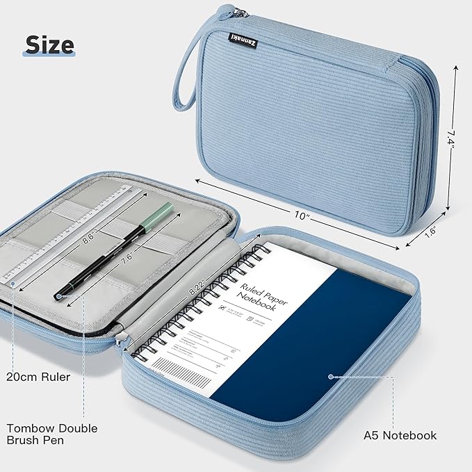 Zannaki Large Capacity Pencil Pouch Organizer | Soft Corduroy Pencil Box for Girls Boys Teens | Cute Big Pen Bag with Multiple Zipper Pockets - Pencil Case Storage for Art Supplies & Stationery-Blue
