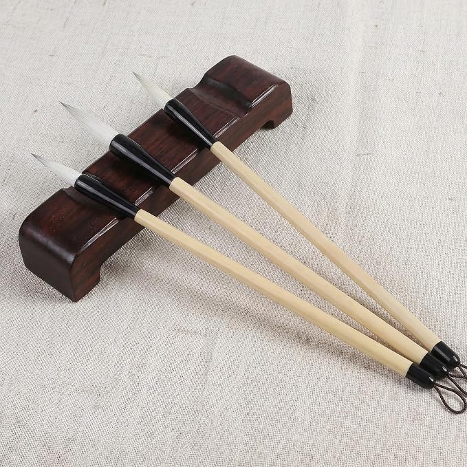 3 Pack Chinese Calligraphy Set 3 Sizes Chinese Calligraphy Brush Traditional Wooden Watercolor Ink Pens Chinese-Writing Brushes for Beginner Writing Painting Watercolor Art Tools