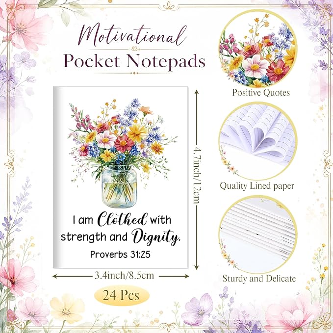 Tatuo 24 Pcs Watercolor Floral Christian Mini Notebook for Women Bible Verse Inspirational Notepads Scripture Pocket Prayer Journal for Church Gifts VBS Volunteer Appreciation Gifts 2026, 3.3 x 4.7 In