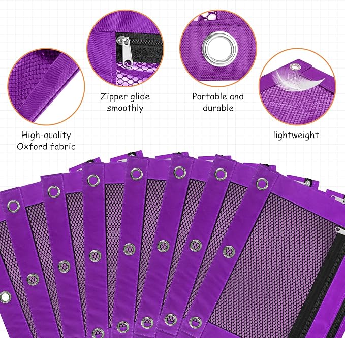 IKAYAS 20 Pack Purple Pencil Pouch for 3 Ring Binder bulk Binder Pencil Pouch with Zipper, Pencil Pouch Bags for Classroom bulk Pencil Box Pencil Case for Storing School Students Teacher Supplies