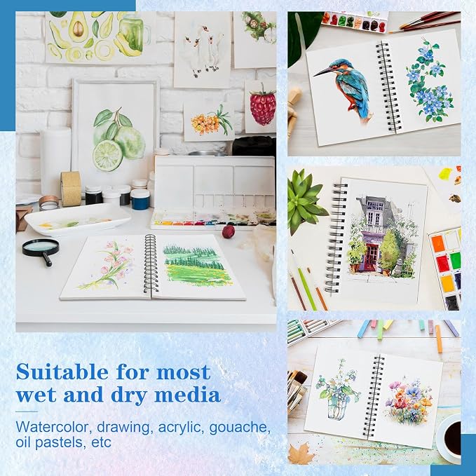 3 Pack 90 Sheet Watercolor Paper Pad 5.5“ x 8.5”, 140lb/300 GSM Cotton Cold Press Spiral Bound Pad Watercolor Sketchbook for Adults, Mixed Media,Markers, Art Painting, Journal