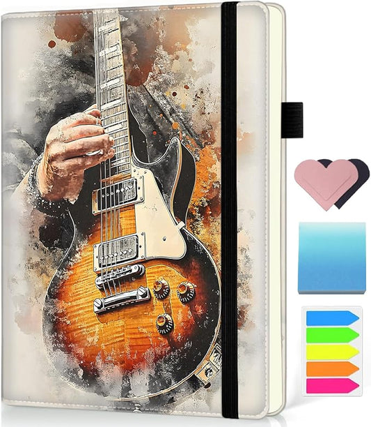 Hardcover Executive Notebooks, A5 PU Leather Lined Journal Notebook, 200 Pages Thick Paper Subject Notebooks for School,Work,Home Writing Business Notebook, Diary Book ，Playing Guitar