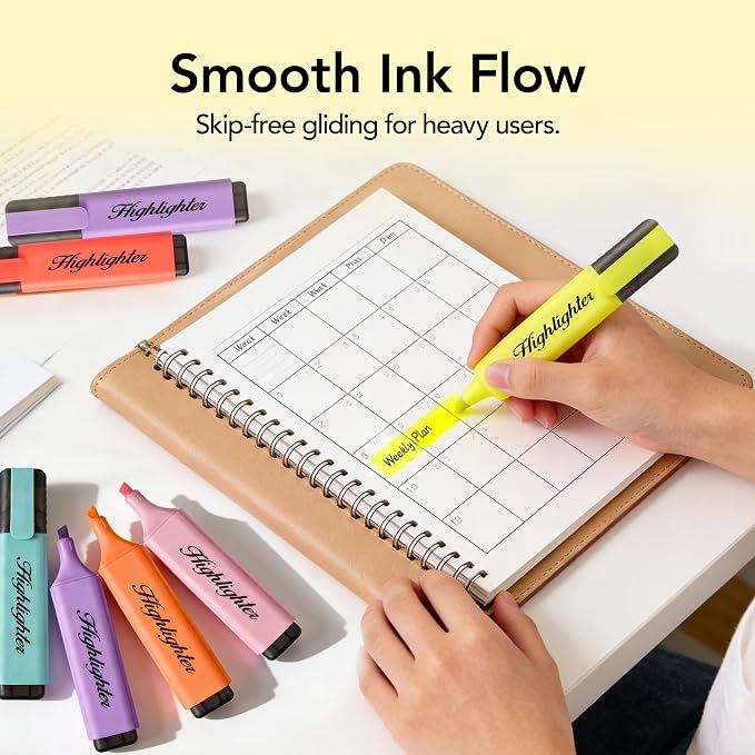 Mini Highlighters, 24 Assorted Quick-Dry Chisel Tip Marker Pens | 6 Bright & 18 Pastel Colors | Water-Based for Studying, Journaling & Office