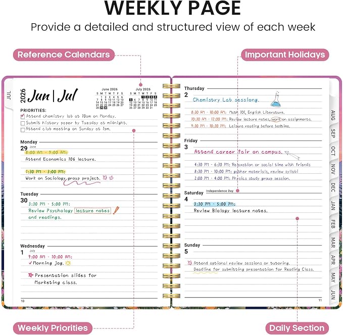 Planner 2026-2027, Academic Monthly and Weekly Calendar Planner for Women, July 2026 - June 2027, Hardcover Pretty Agenda Planner Book with Tabs, Spiral Daily Organizer for School Office Home Supplies, 6.3" x 8.5" - Dreamscape Hills