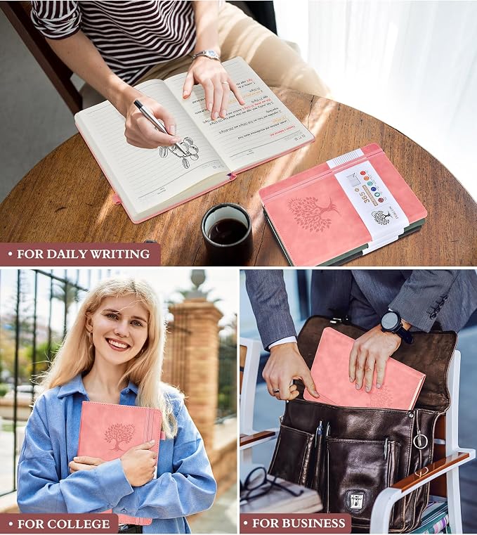 PERCUN B5 Lined Journal Notebook - 365 Page Large Leather Journals for Writing Women Men，Hardcover Notebook with 100Gsm Thick Pages，Daily Diary for Travel, Work，School，College Ruled (7.6" x 10.3")