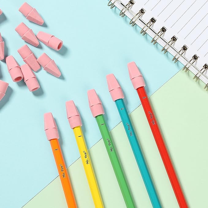 Mr. Pen- Pencil Top Erasers, 120 Pack, Pink, Latex-Free | No-Smudge Cap Pencil Erasers for Precise Erasing, Kids, Teachers, Studying Supplies