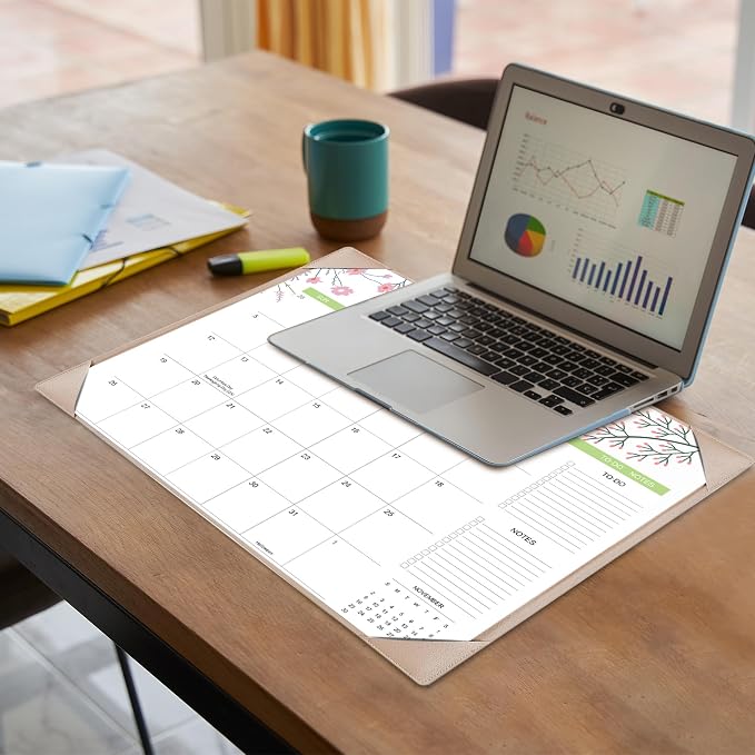 Desk Calendar 2026 with Desk Mat – 22" x 17" Large Desk Pad Calendar Runs from July 2026 to December 2027, Floral Design Desktop Calendar with To Do List, Personal Desk Calendar Planner for Home, Office