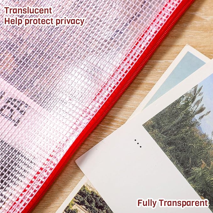 Handepo 100 Pack Mesh Zipper Pouch Pencil Pouches Bulk Clear Storage Bag Small Waterproof Purse Bag Multipurpose for Cash Board Game Passport Office(A6/9.45x4.53in,Red)