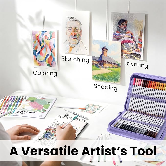 Four Candies Colored Pencils Set,120 Soft Colored Pencils for Coloring Books and Drawing,Blending,Shading. Non-Toxic Art Supplies with Portable Zipper Case & 3-Color Sketchbook for Artists, Beginners