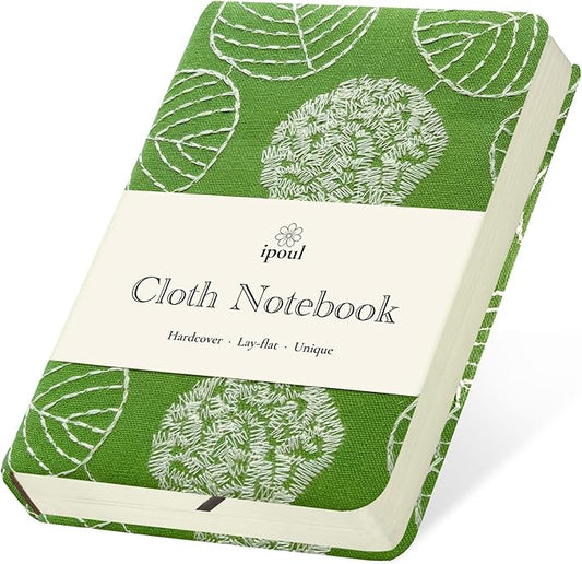 Embroidered Mini Notebook for Girl, Small Fabric Hardcover Journal, A6, 264 Pages, 4x6 Lined Notebook & unlined Sketchbook, Cute Diary, Pocket Notepad Kids Journal, Green Leaf.