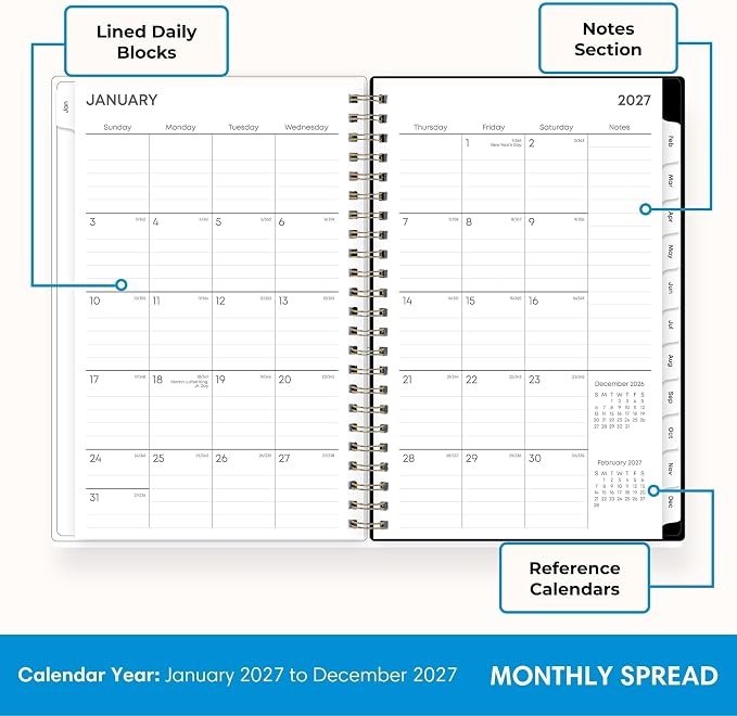 Blue Sky 2027 Weekly & Monthly Planner Calendar, 5"x8", Baccara Dark | January 2027 - December 2027, Clear Pocket Cover, Durable Twin Wire Binding, Laminated Tabs