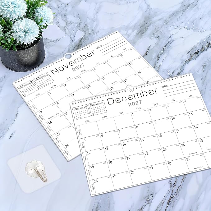 MZD8391 Calendar 2026-2027, Wall Calendar 2026-2027 From July 2026 To December 2027 18 Months, 14" x 11" Paper Calendars with Julian Date and Blank Block for New Year