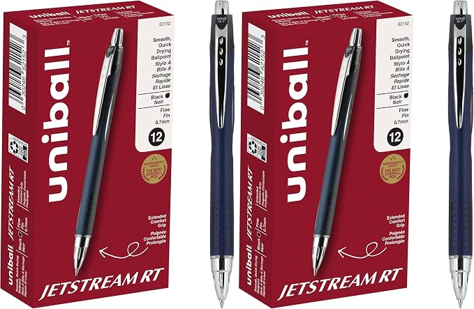uniball Jetstream RT Ballpoint Pens, Fine Point (0.7mm), Black (Pack of 24)