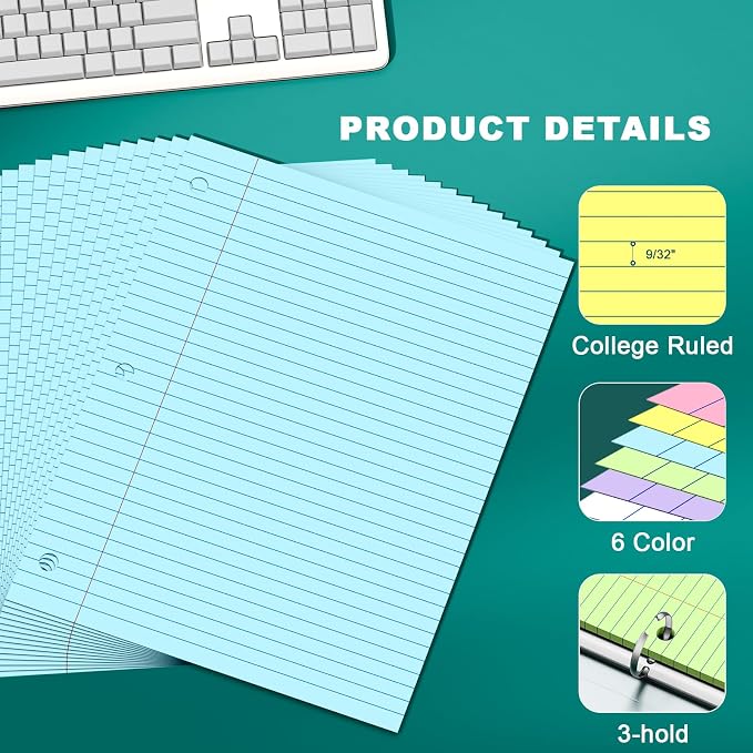 Note Pads 8 X 10.5 Loose Leaf Paper, 120Sheets, 3 Hole Punched Lined Paper | Ciphyfee College Ruled Notebooks with Hole, 10-1/2" X 8 Binder Writing Pads, Filler Paper For Office, School Supplies