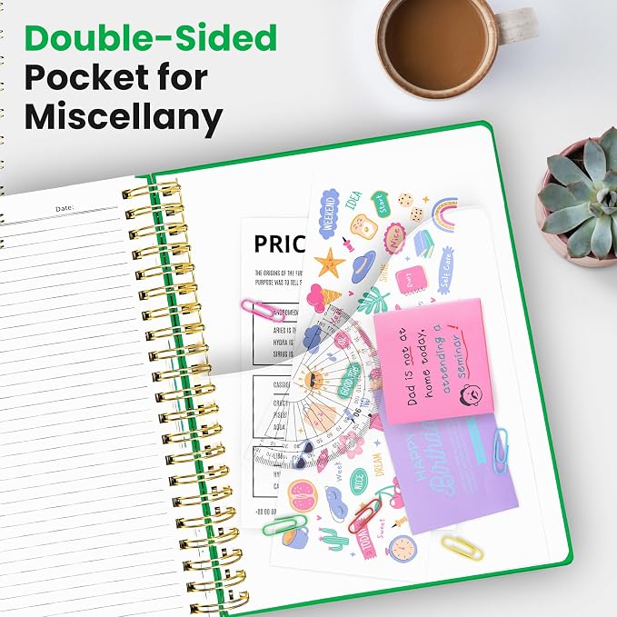Hardcover Spiral Journal Notebooks for Work With Removable Dividers & Tabs, 8.5"x11" 5 Subject Notebook for Note Taking & Organizer, A4 College Ruled Lined Journal for Women & Writing, Racing Green, 280 Pages
