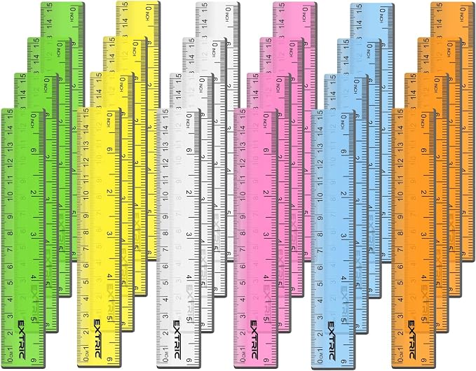 EXTRIC Rulers 6 Inch Bulk Classroom 24 PK Mini Ruler for Kids Metric, Inch | Clear Plastic Rulers in Assorted Colors That are Shatterproof and Great to Use in Classroom, Office, Home