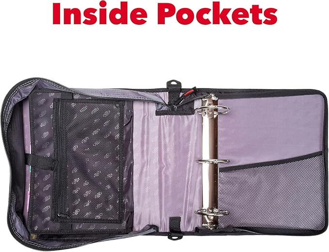 Case-it The Mighty Zip Tab Zipper Binder - 3 Inch O-Rings - 5 Color Tab Expanding File Folder - Multiple Pockets - 600 Sheet Capacity - Comes with Shoulder Strap - Jet Black D-156-N-C