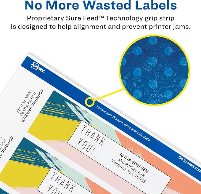 Avery Printable Wraparound Rectangle Labels, 7.85" x 1.75", Textured White, 50 Customizable Labels (22838)