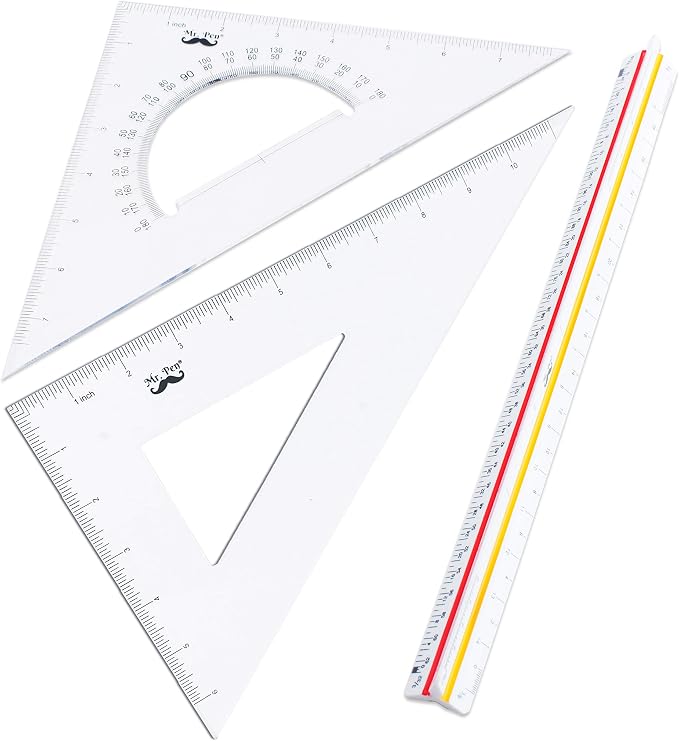 Mr. Pen Architectural Triangular Ruler Set with 12 Inch Triangular Scale | 11 Inch 30/60 and 8 Inch 45/90 Triangles