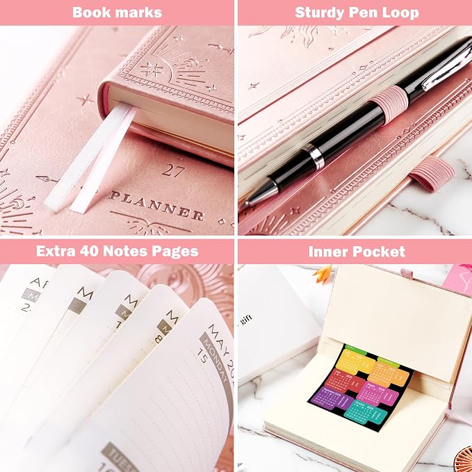 Planner 2026-2027 - Academic Planner 2026-2027, July 2026 - June 2027, 5.75" x 8.25", 2026-27 Weekly and Monthly Planner, Faux Leather planner 26-27 with Back Pocket & 40 Notes Pages - Rose Gold