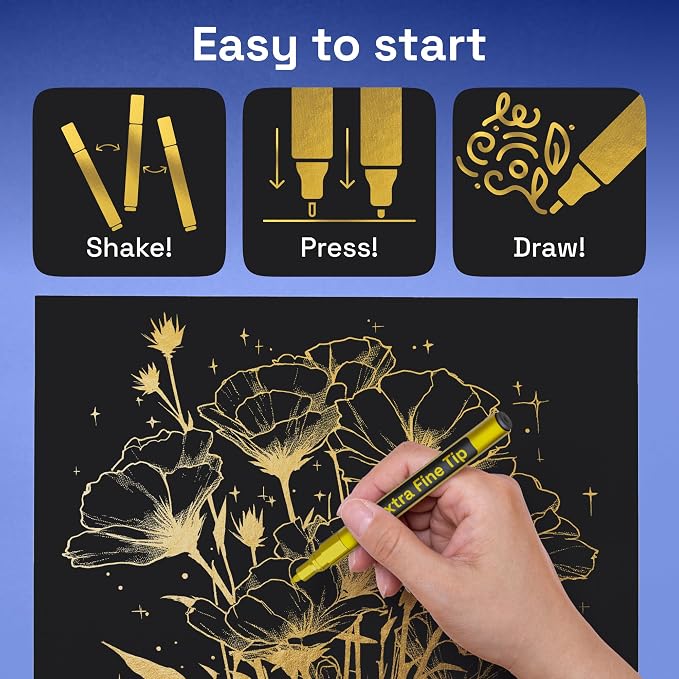 ARTISTRO Gold Paint Pens - Extra-Fine Tips - Set of 5 | Acrylic Paint Markers, Water-Based, For Rock, Glass, Ceramic, Wood, Tire, Fabric, Metal, Canvas, Marking, Painting