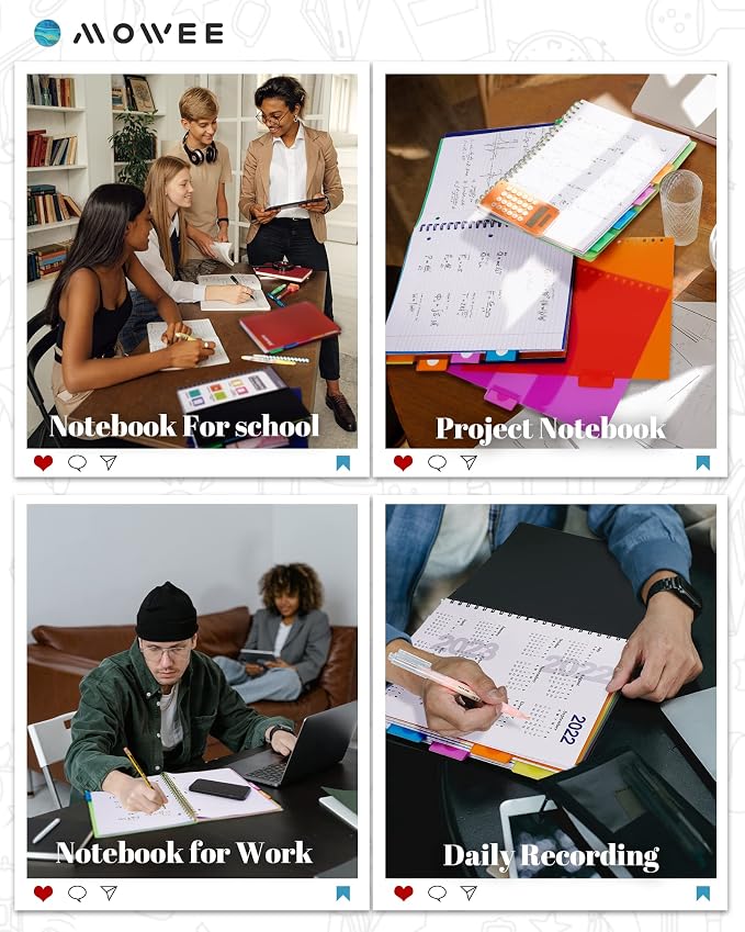 Spiral Notebook - 5 Subject Notebook, College Ruled Notebook With Dividers Pocket, Tabs Label, 11" Ruler, 200 Pages, for Writing Journal, Home & Office, School Supplies, 8.5''x11''Black | 200 Pages, 11" Ruler, 8.5"x11" Black, Pocket Dividers with Tab L...