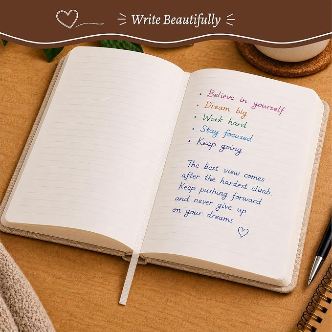 WORLD TRAVELER Eccolo Medium Lined Journal Notebook, A5 Writing Journal, 256 Ruled Ivory Pages, Ribbon Bookmark | Sturdy Flexible Hardcover, 80GSM Acid-Free Ivory Pages, Smyth-Sewn Lay-Flat Binding, Ribbon Bookmark