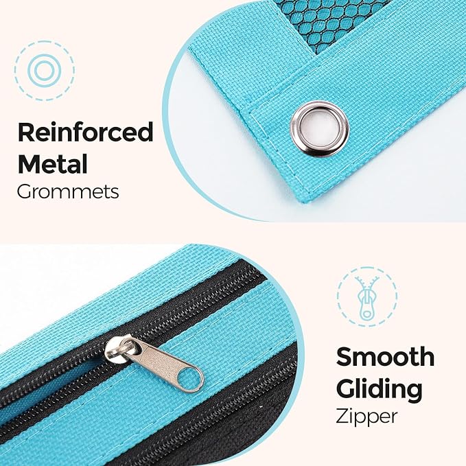 KONVINIT Pencil Pouch for 3 Ring Binder, Zipper Binder Pencil Pouch, Durable Cloth Pencil Case with 2 Pockets, Mesh Window Pencil Case Pouch for School Supplies, Cables, Earbuds, Makeup, Blue